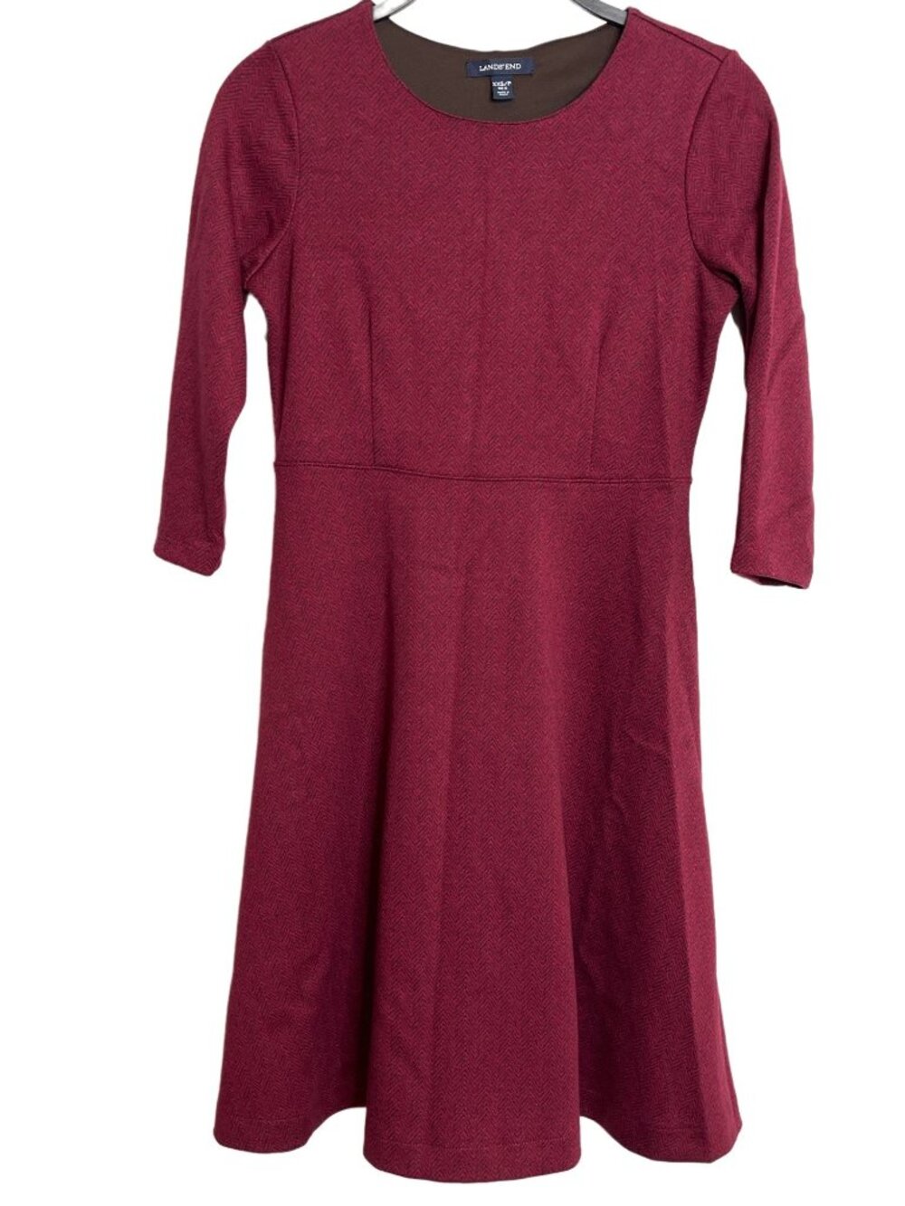Lands End Womens XXS Red Fit Flare Knit Dress Long Sleeve Casual